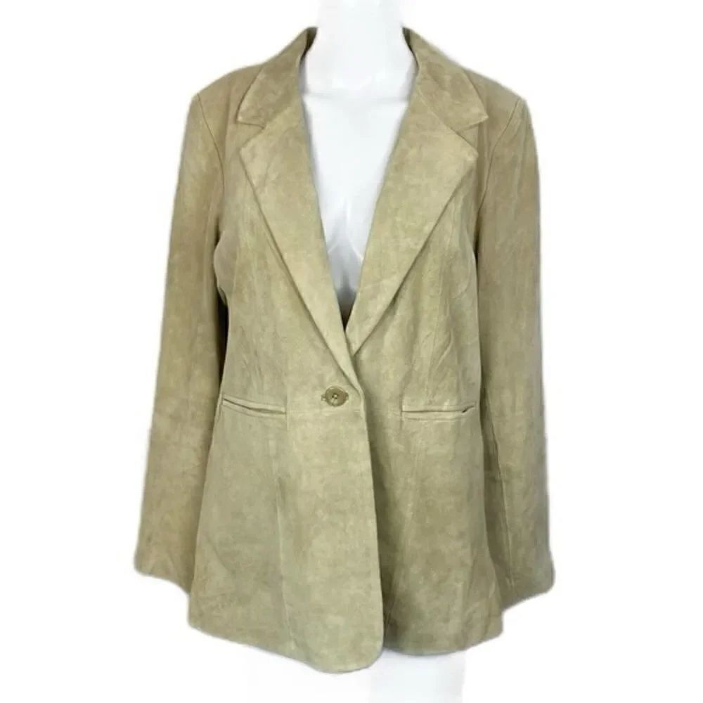90s Vintage Suede Leather Blazer Jacket Light Tan Neutral Denim & Co Large